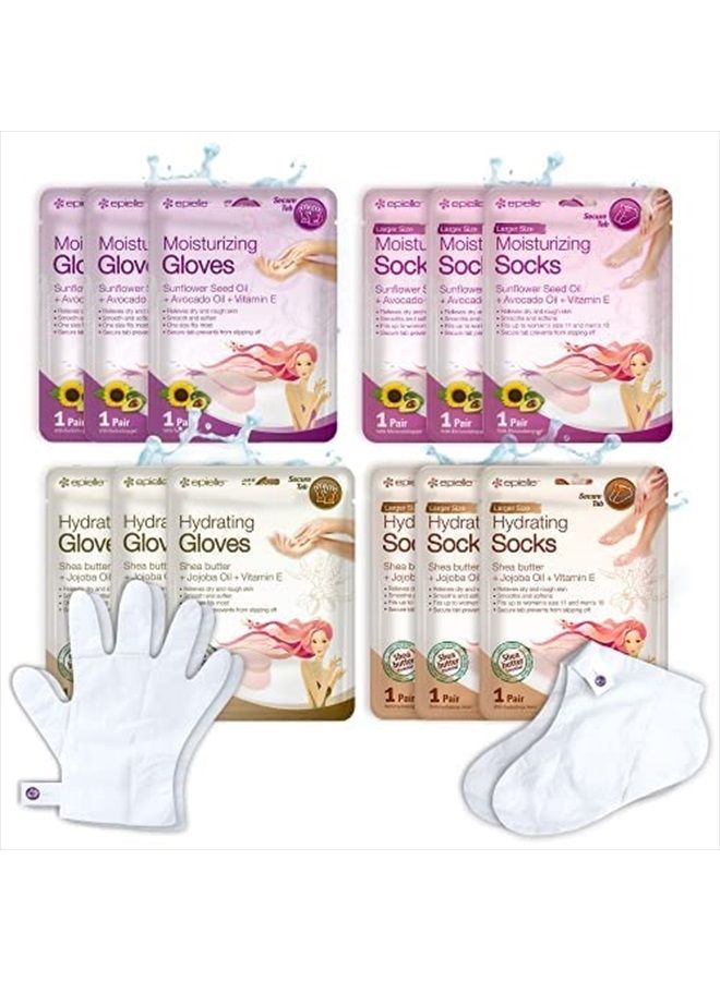 Hydrating & Moisturizing Gloves & Socks Masks Combo 12pk for Hand and Foot - Dry Hand, Dry Cracked Heel Mothers Day Gifts