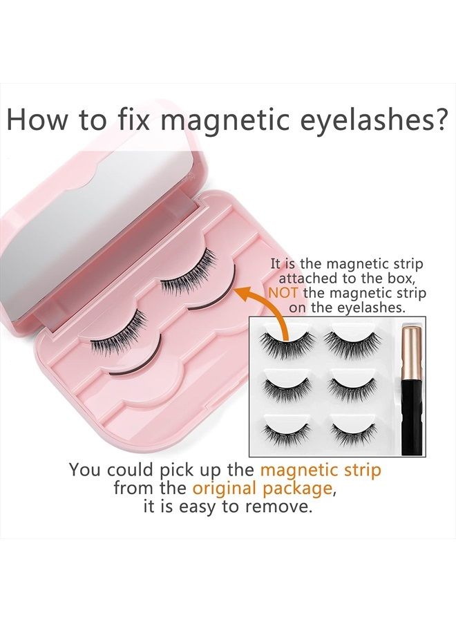 Empty Eyelashes Storage Box, TEOYALL 3 Layer False Eyelash Travel Case Fake Eye Lash Organizer with Mirror Can Store 3 Pairs (Pink)