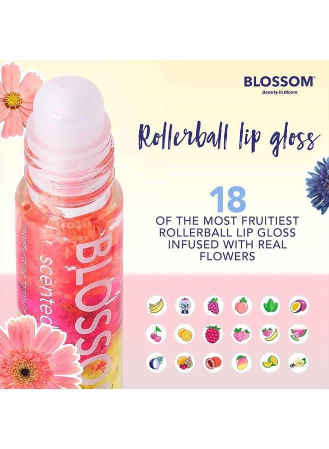 Scented Roll on Lip Gloss, Infused with Real Flowers, Made in USA, 0.20 fl. oz./5.9ml, Raspberry