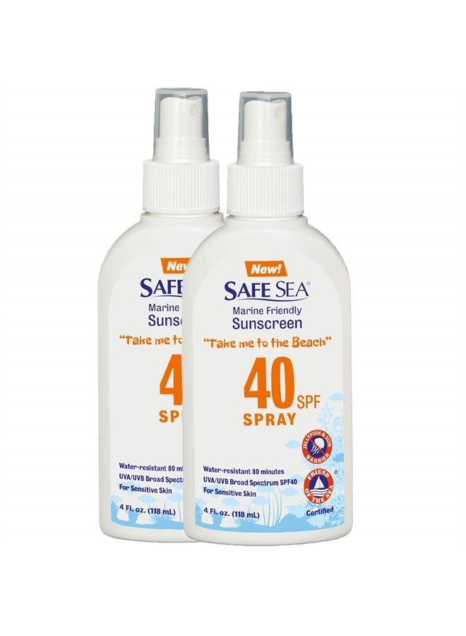 Safe Sea Sunscreen with SPF40 Spray. Eco-friendly Sunscreen. (40SPF Adults 4OZ) 2 Pack.