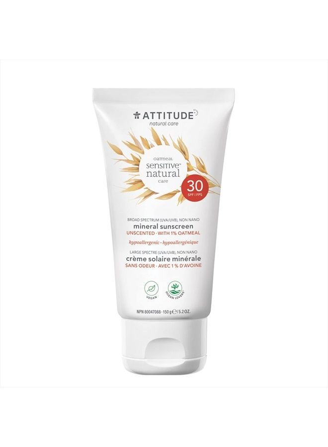 Sensitive Skin, Hypoallergenic Mineral Sunscreen, SPF 30, Fragrance Free, 5.2 oz