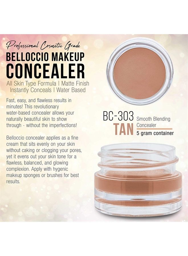 High Definition Tan Shade Makeup Concealer 5 gram Jar - Conceal Imperfections, Hide Blemishes, Dark Under Eye Circles, Cosmetic Cream - Use Under Airbrush Foundation