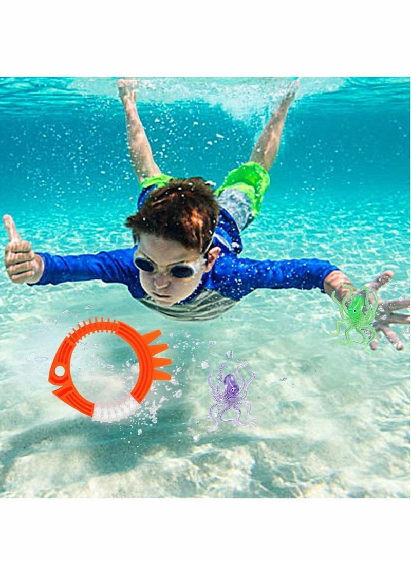 Diving Toys, Swimming Pool Toy Set Underwater kits, Rings and 3pcs Octopuses, Dive Gifts for Kids, Sinkers Game Training