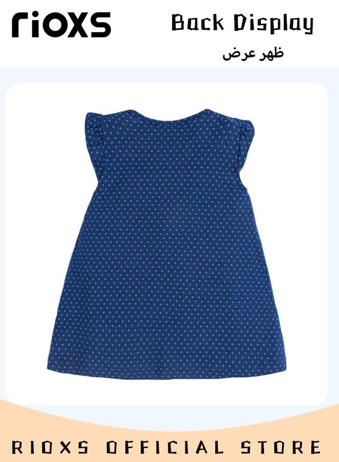 Girls Stylish Round Neck Dress, Short Sleeve Comfortable Dress with Adorable Pattern, Wonderful Summer Dresses for Girls, Comfortable to Wear, Suitable for Daily Wear, Vacation and Other Occasions, Great Gift Choice for Girls