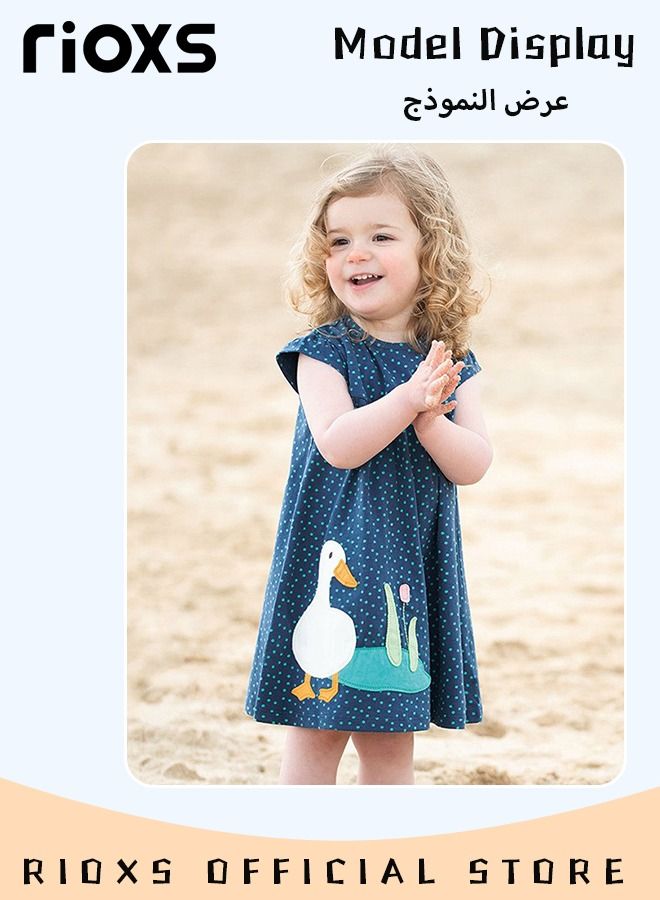Girls Stylish Round Neck Dress, Short Sleeve Comfortable Dress with Adorable Pattern, Wonderful Summer Dresses for Girls, Comfortable to Wear, Suitable for Daily Wear, Vacation and Other Occasions, Great Gift Choice for Girls