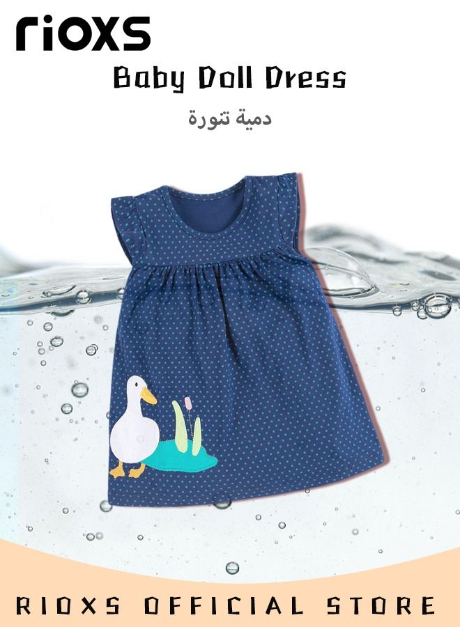 Girls Stylish Round Neck Dress, Short Sleeve Comfortable Dress with Adorable Pattern, Wonderful Summer Dresses for Girls, Comfortable to Wear, Suitable for Daily Wear, Vacation and Other Occasions, Great Gift Choice for Girls