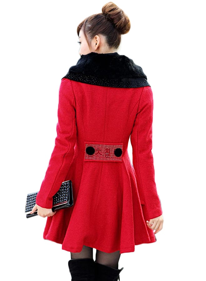 Bold Button Detail Long Sleeves Dress Red/Black