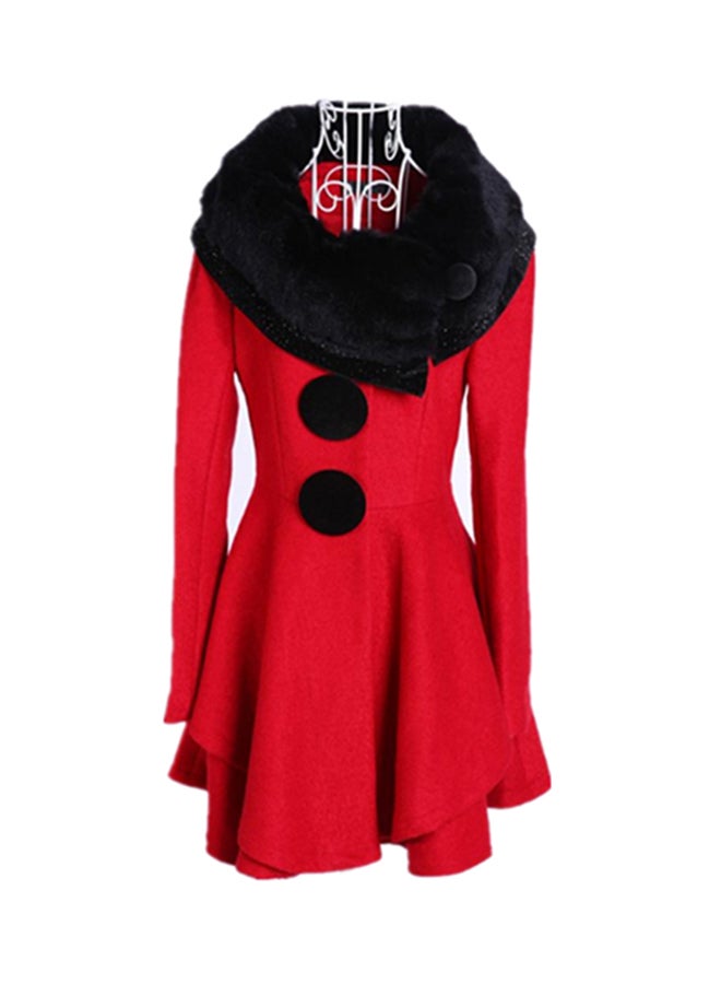 Bold Button Detail Long Sleeves Dress Red/Black