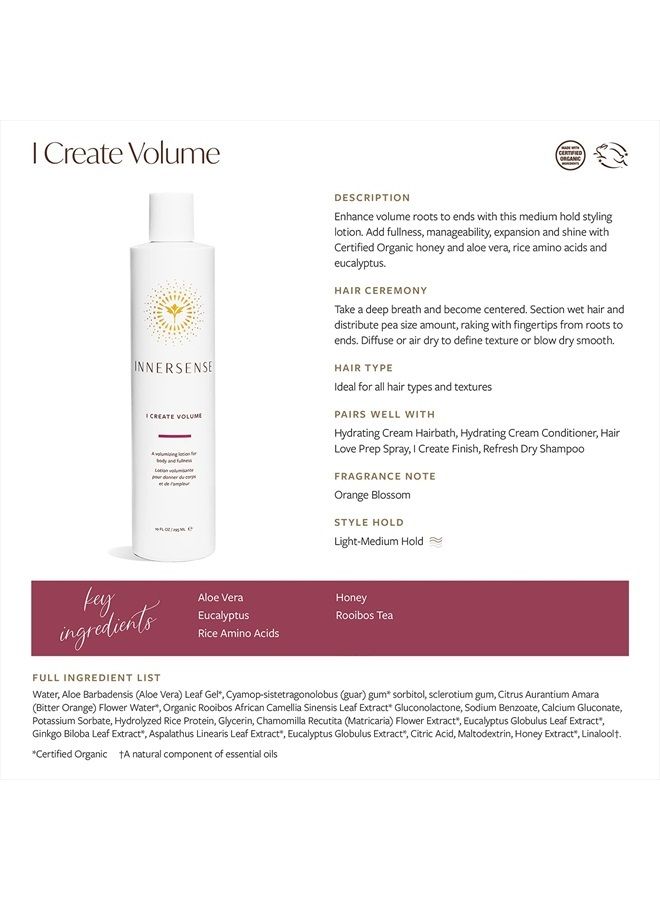 Organic Beauty - Natural I Create Volume Hair Volumizing Lotion | Non-Toxic, Cruelty-Free, Clean Haircare (2oz)