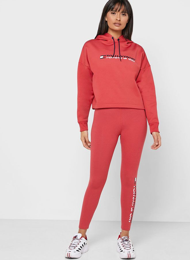 Cropped Fleece Hoodie Red