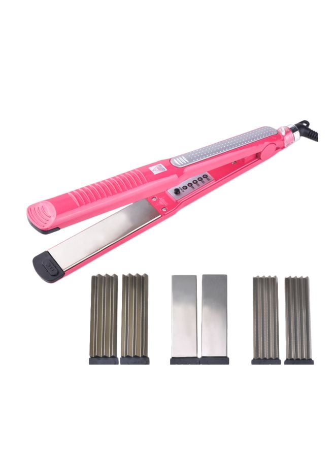 3-In-1 Hair Styling Flat Irons Pink/Silver/Black 29cm