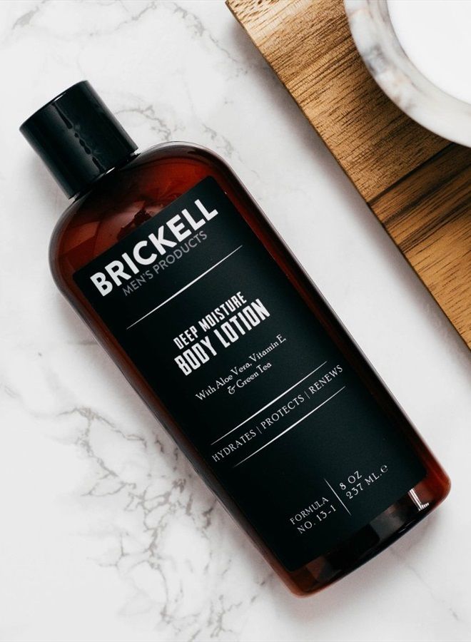 Brickell Men's Deep Moisture Body Lotion for Men, Natural and Organic Protects and Hydrates Dry Skin, 8 Ounce, Scented