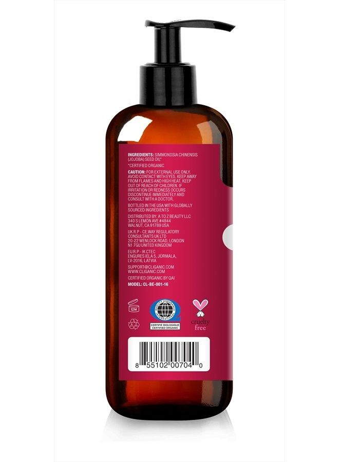 USDA Organic Jojoba Oil 16oz with Pump, 100% Pure | Bulk, Moisturizing Oil for Face, Hair, Skin & Nails | Natural Cold Pressed Hexane Free