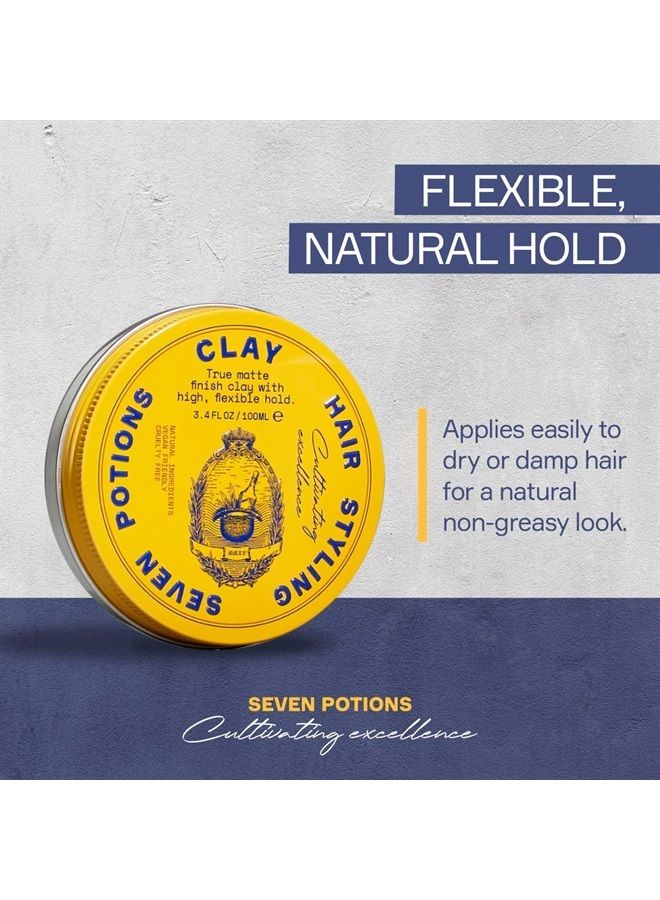 Hair Clay For Men and Women 3.4 fl oz - High Hold Matte Pomade - Effortless Hair Styling Product That Leaves No Residue - Water Based - Natural, Vegan, Cruelty Free