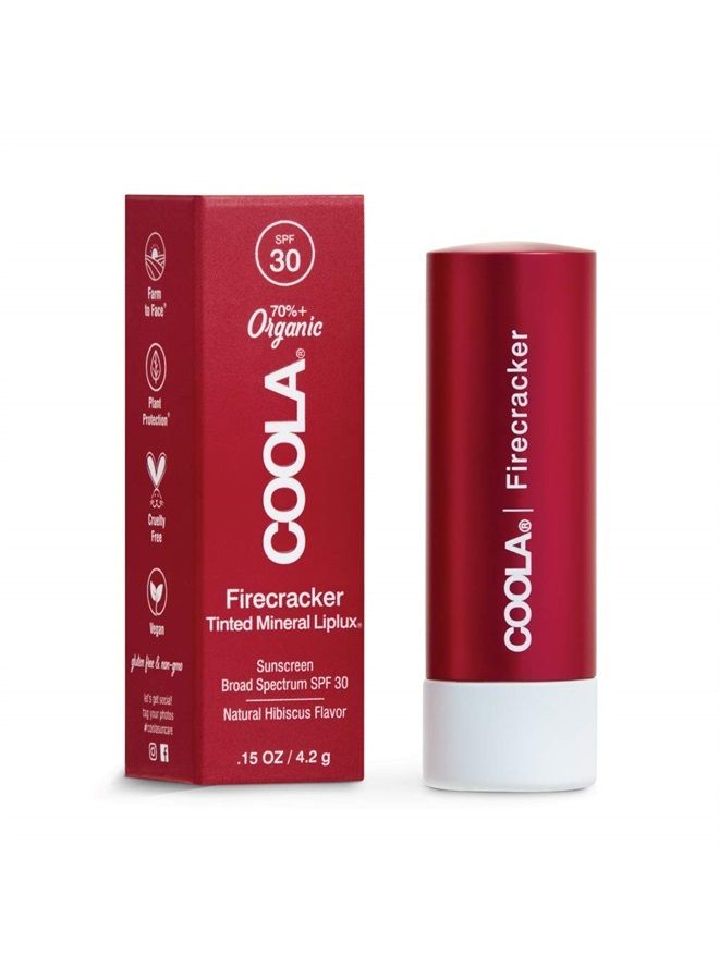COOLA Organic Mineral Sunscreen Tinted Lip Balm, Lip Care for Daily Protection, Broad Spectrum SPF 30, Firecracker, 0.15 Fl Oz