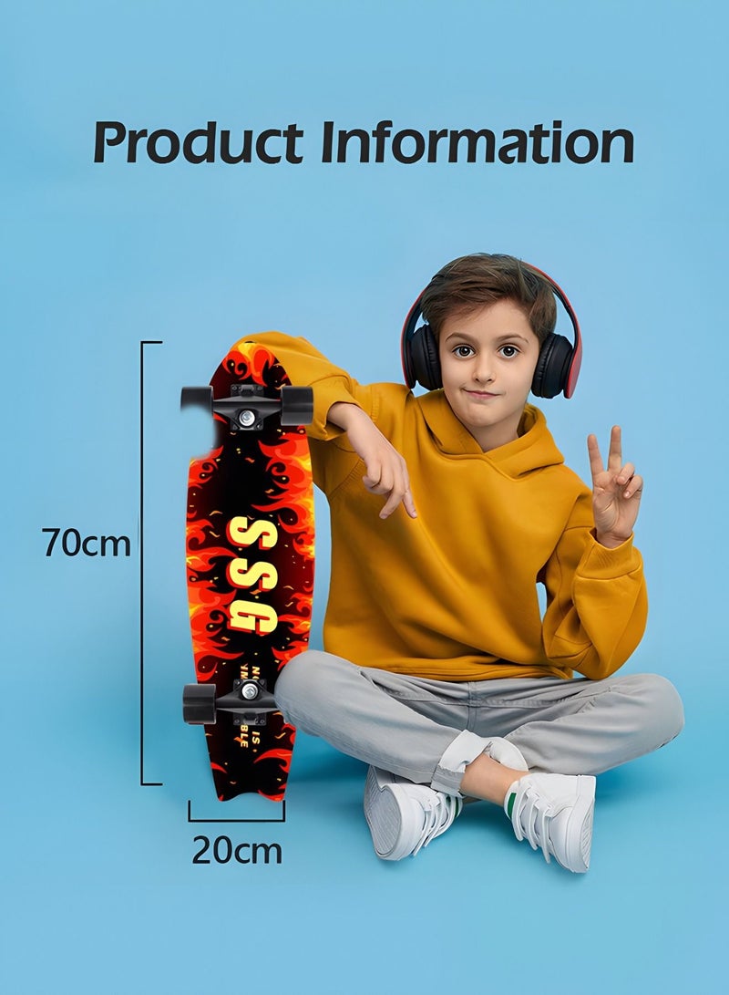 Skateboard 27.5 Inch Cruiser Skateboard Complete Skateboard with PU Wheel and ABEC 7 Bearings Retro Board Classic Skateboard,Skateboard for Kids Beginner