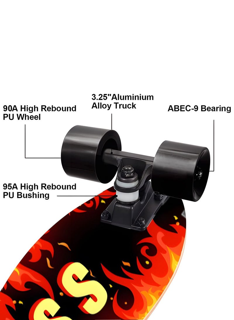 Skateboard 27.5 Inch Cruiser Skateboard Complete Skateboard with PU Wheel and ABEC 7 Bearings Retro Board Classic Skateboard,Skateboard for Kids Beginner