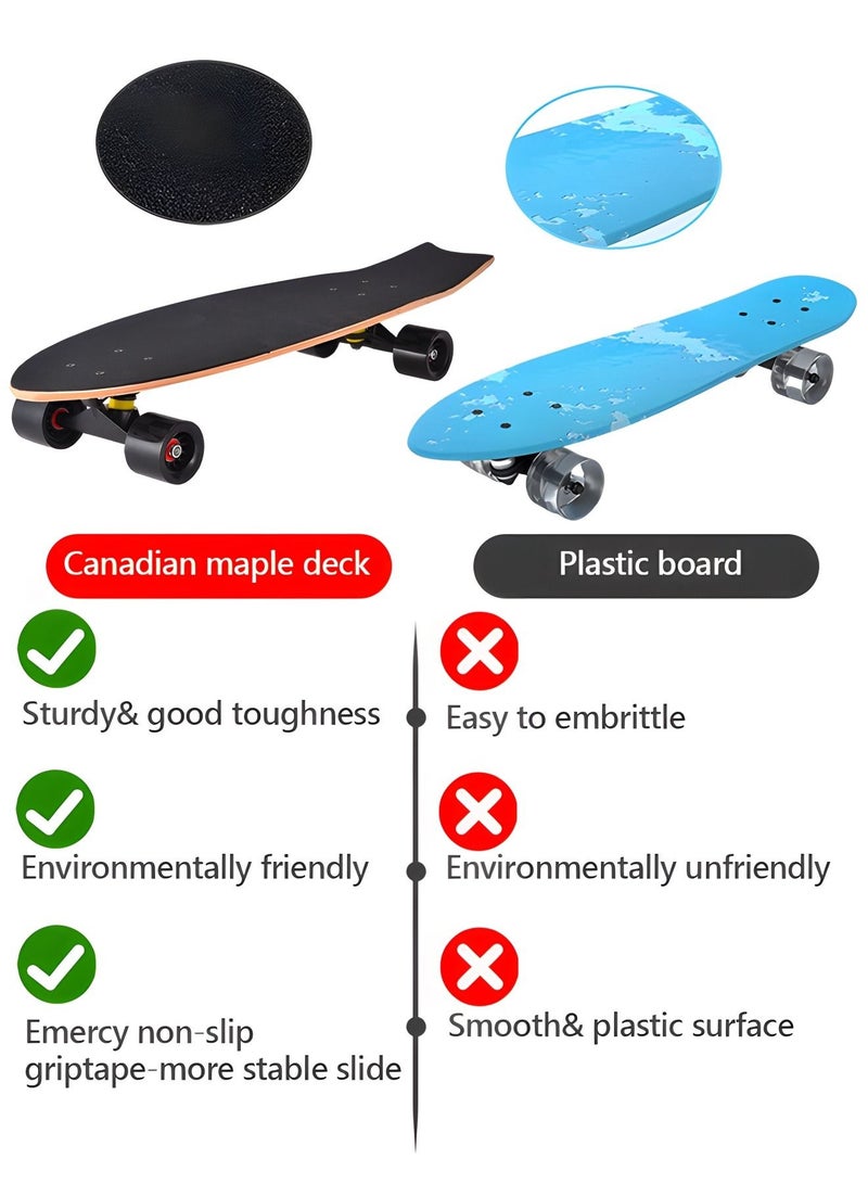 Skateboard 27.5 Inch Cruiser Skateboard Complete Skateboard with PU Wheel and ABEC 7 Bearings Retro Board Classic Skateboard,Skateboard for Kids Beginner