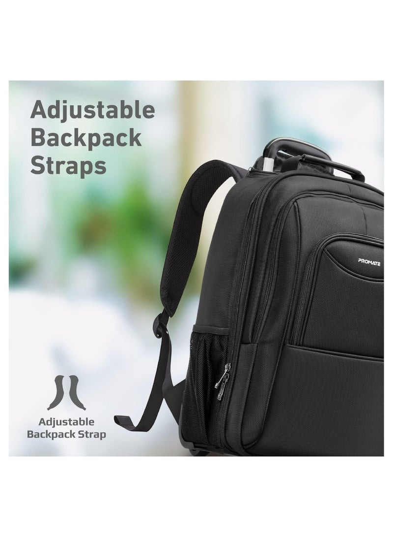 Trolley Bag, Premium 2-in-1 Trolley Bag and Backpack with Secure Zippers, Side Pockets, Adjustable Straps, Water Resistance and In-Line Wheels for 16” Laptops,
