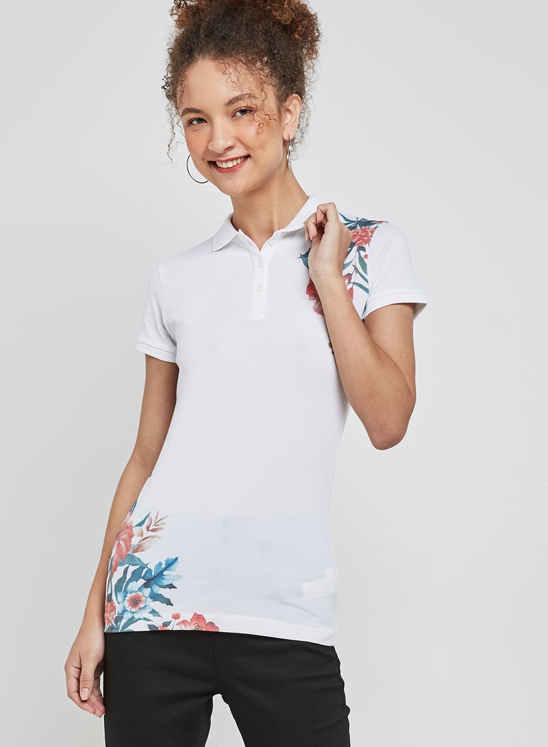 Slim Fit Floral Pique Polo Shirt Print