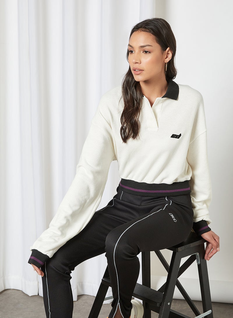Long Sleeve Cropped Polo Off White