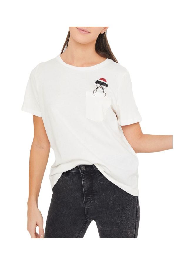 Pocket Print Detailed T-Shirt White