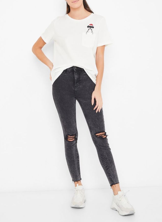 Pocket Print Detailed T-Shirt White