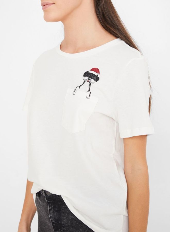 Pocket Print Detailed T-Shirt White