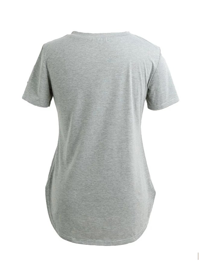 V-Neck Short Sleeves T-Shirt Grey