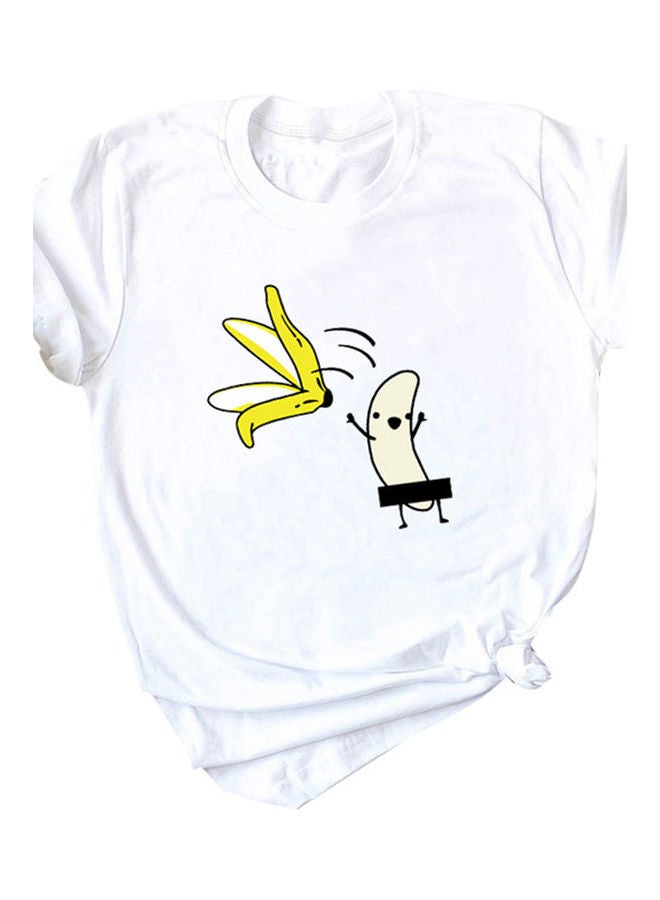 Cartoon Banana Printed T-Shirt White