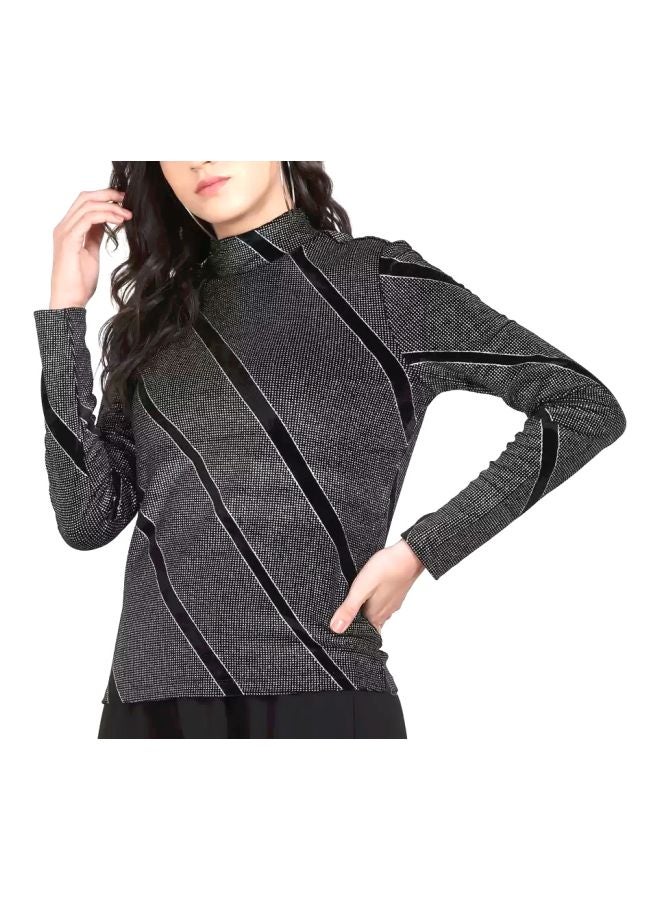 Diagonal Knit Shimmer T-shirt Silver/Black