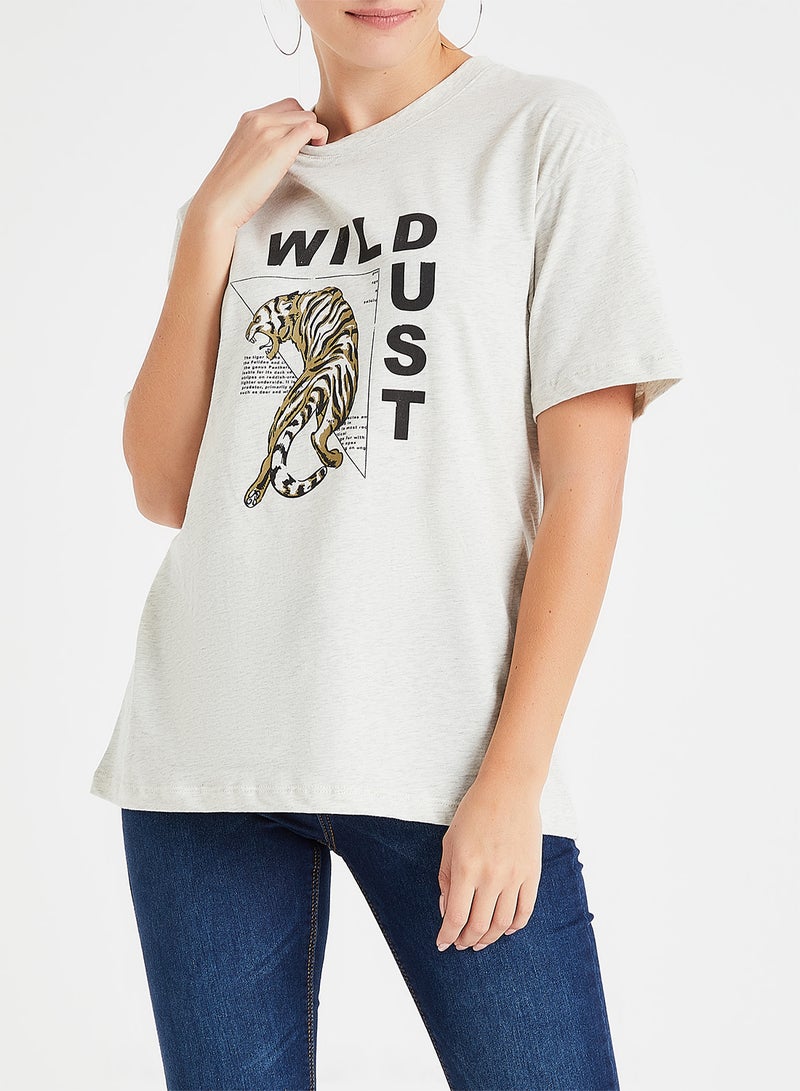 Tiger Print Short Sleeve T-Shirt Off-White