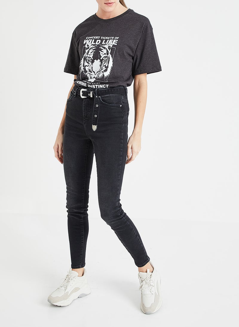Tiger Print T-Shirt Charcoal Grey