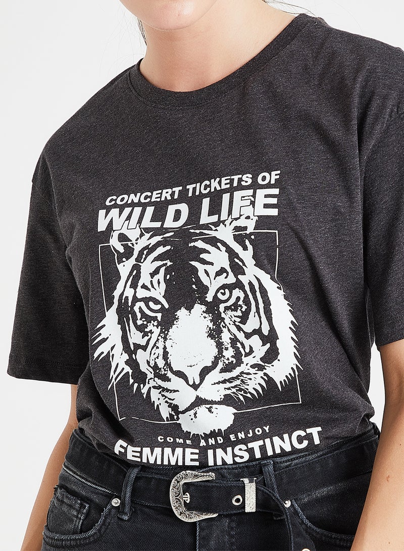 Tiger Print T-Shirt Charcoal Grey