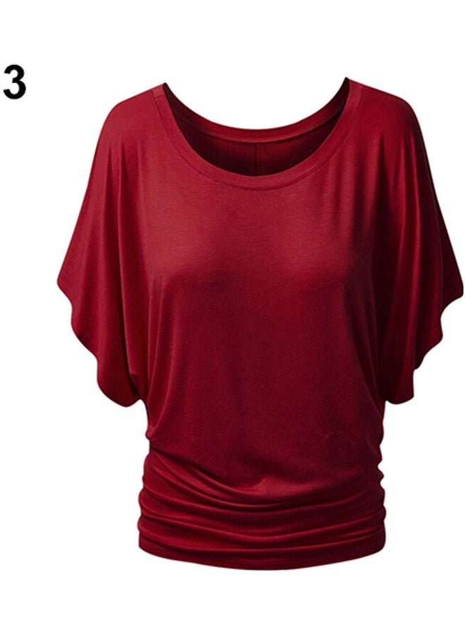 Boat Neck Dolman Casual Tops Elbow Sleeve Off Shoulder Tee Blouse T-Shirt Red