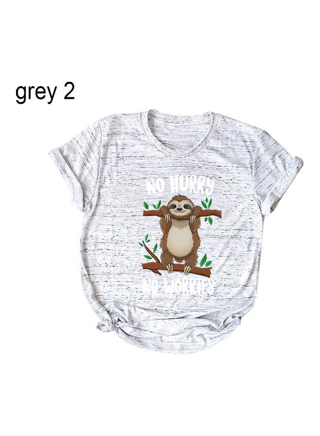 Cartoon Sloth Print T-Shirt Top Grey