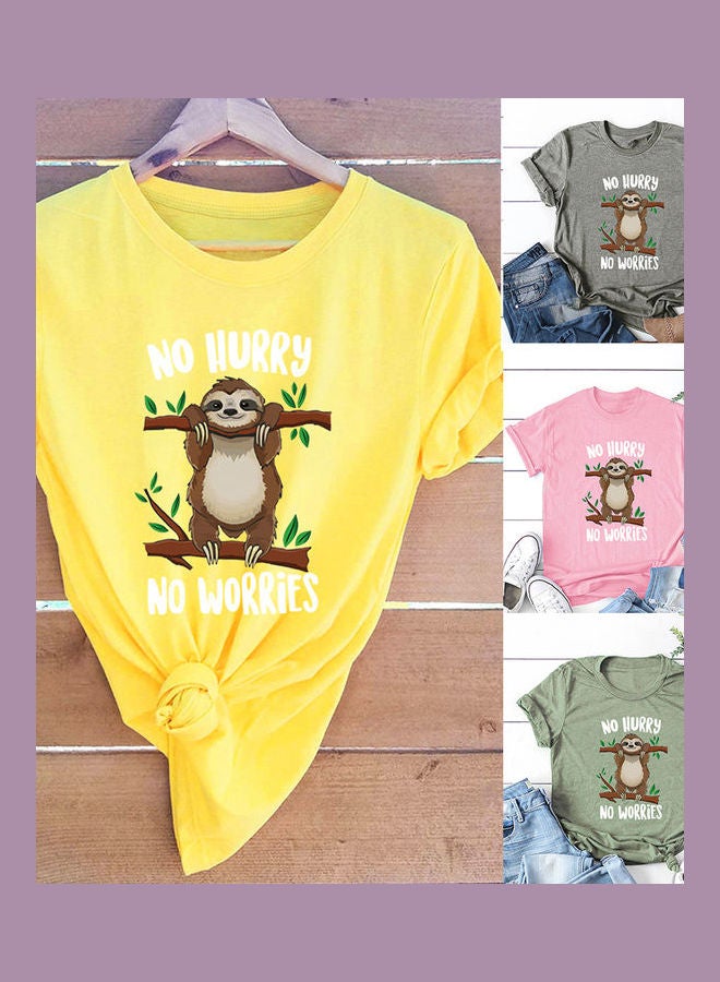 Cartoon Sloth Print T-Shirt Top Grey