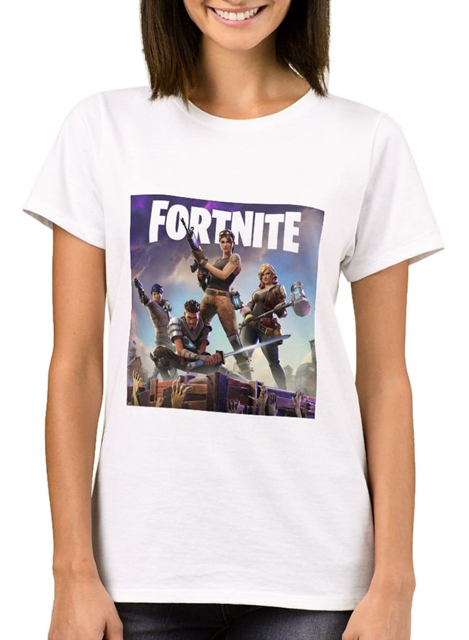 Fortnite Game 2 Print Short Sleeve T-Shirt White