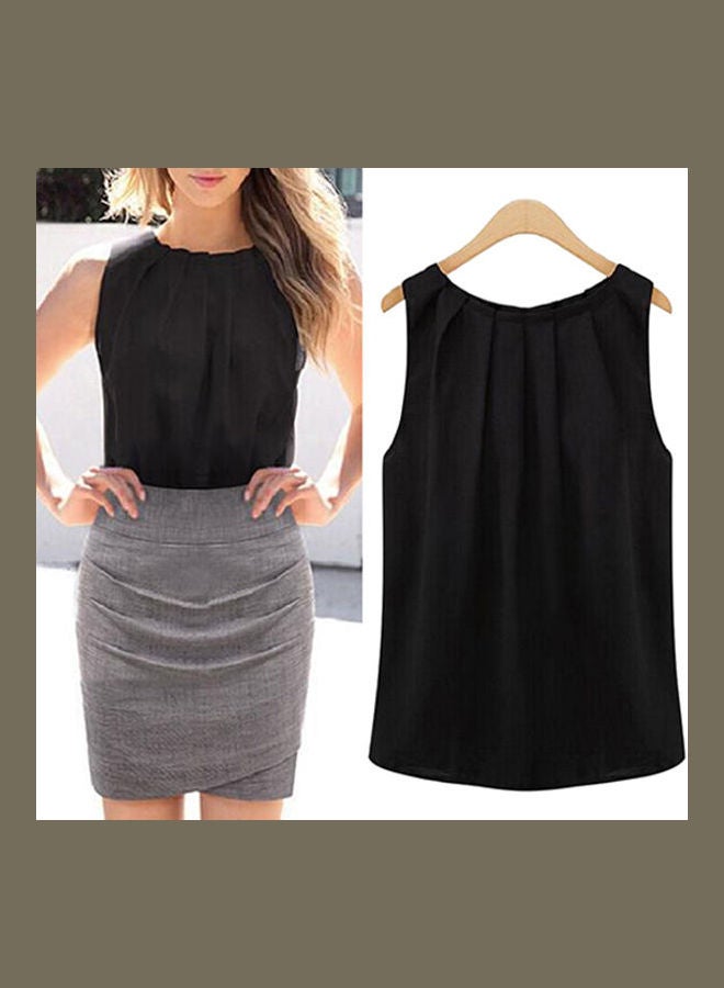 Fashion Sleeveless Summer Chiffon Vest Casual Tank Tops Shirt Blouse Black