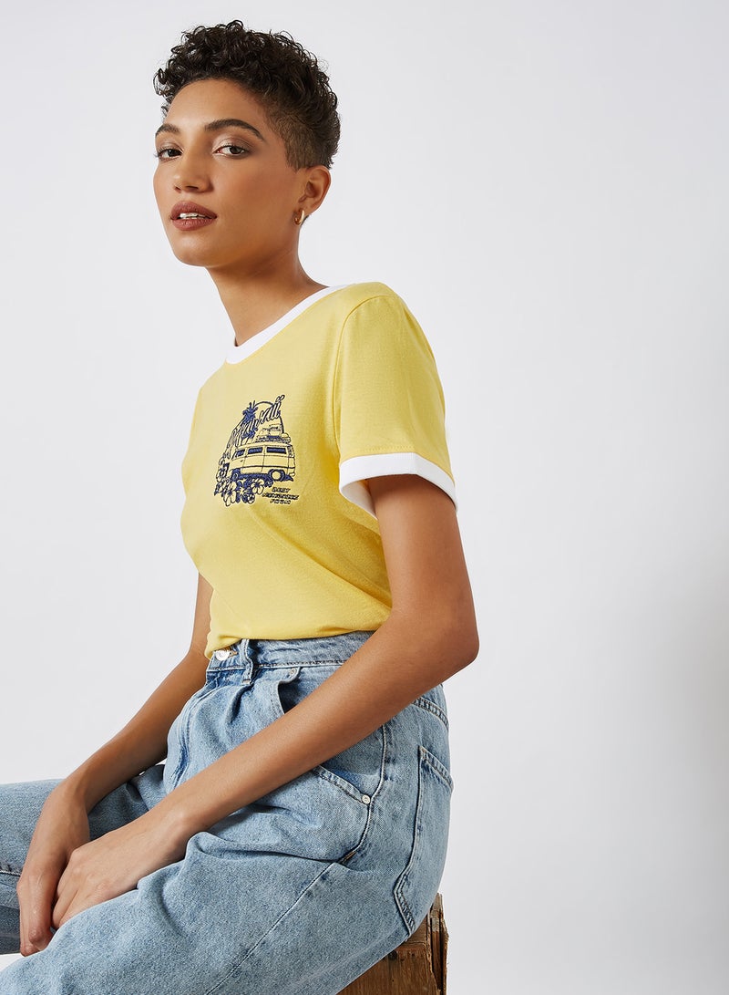 Hawaii Embroidery Patch Detail T-Shirt Mustard/Blue/White
