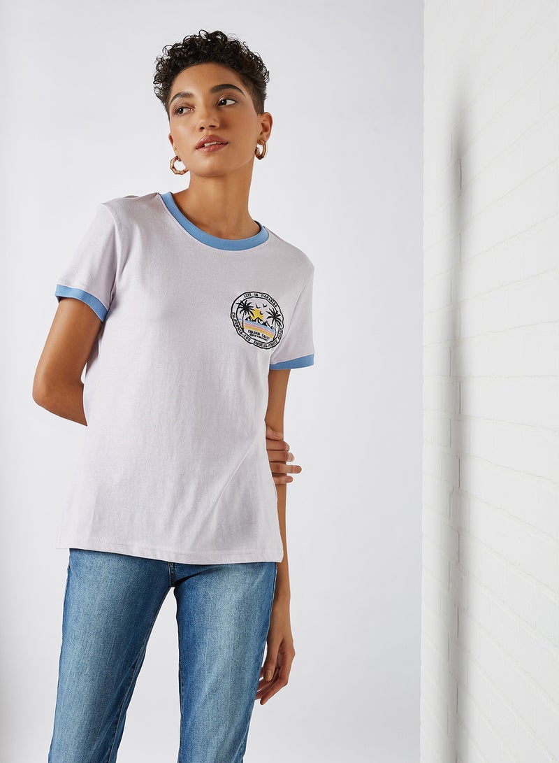 Embroidered Patch T-Shirt White/Blue/Black