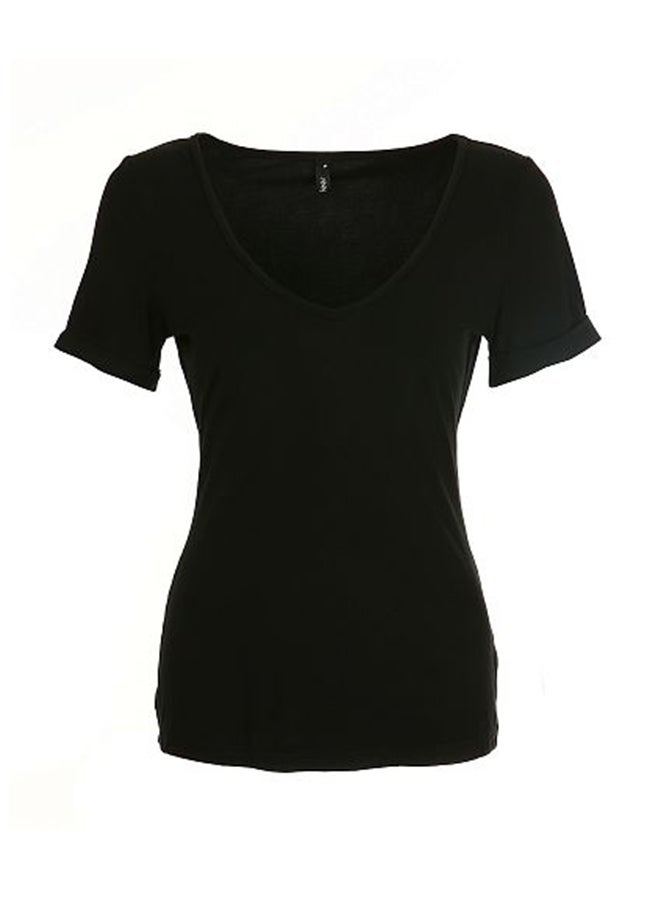 Short Sleeve Deep V Neck T-Shirt Black