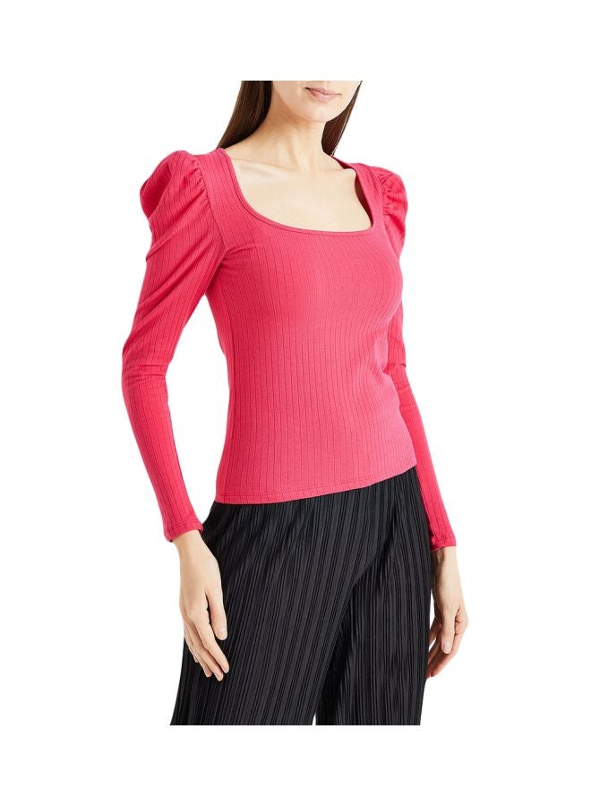 Square Neck Ribbed Top Pink