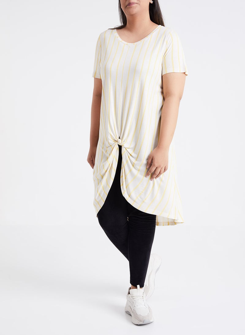 Front Knot High Low T-Shirt Beige