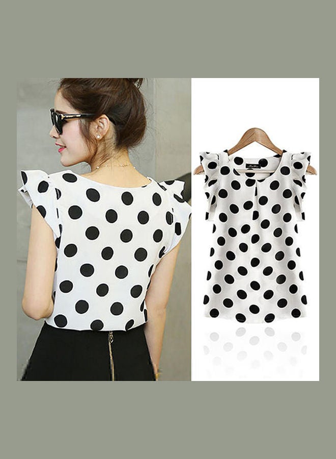 Women's Casual Polka Dot Summer Short Sleeve Tops white