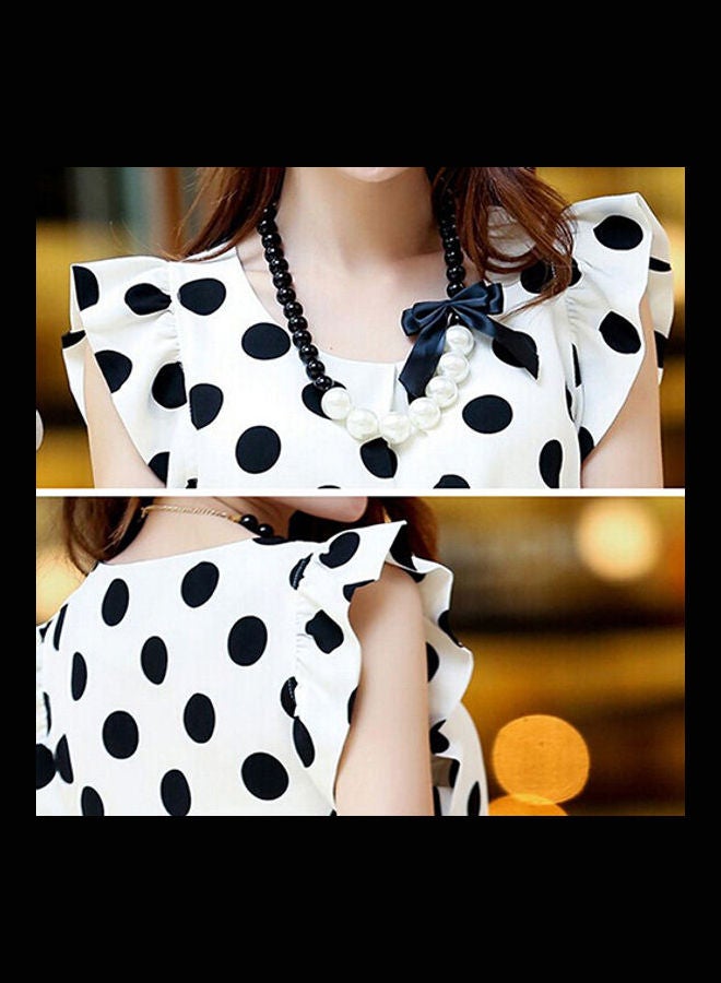 Women's Casual Polka Dot Summer Short Sleeve Tops white
