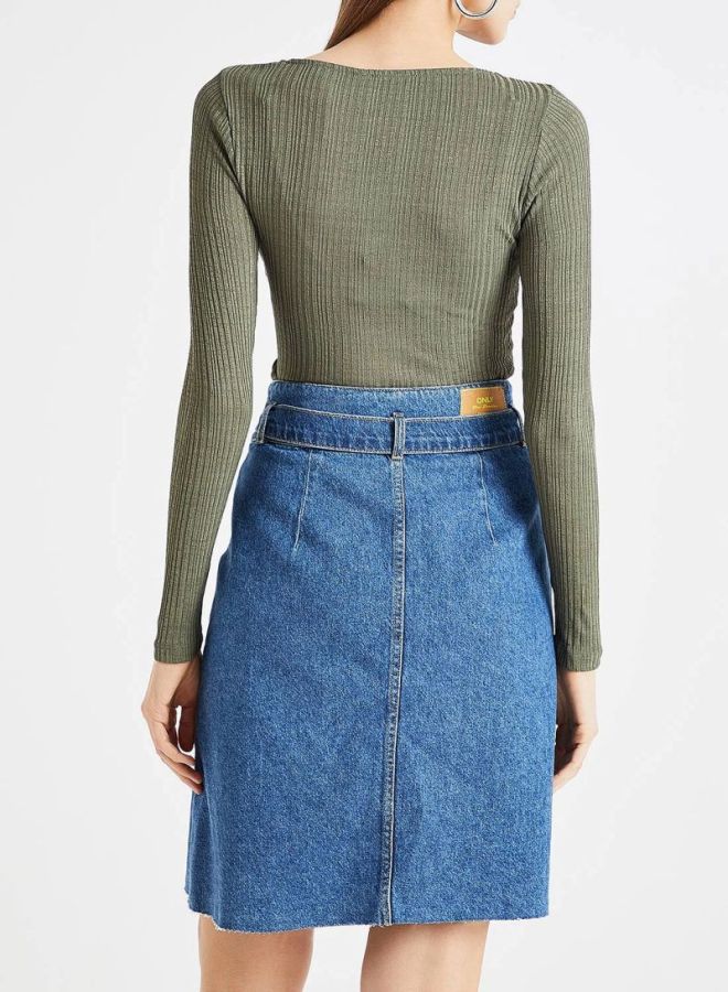 Square Neck Ribbed Top Olive