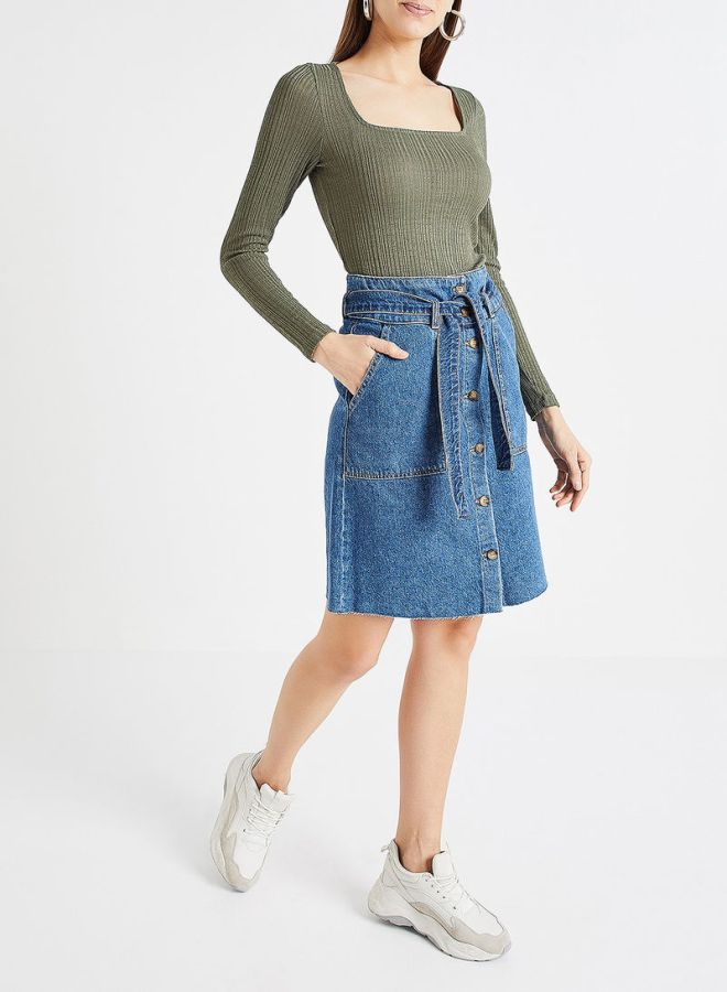 Square Neck Ribbed Top Olive