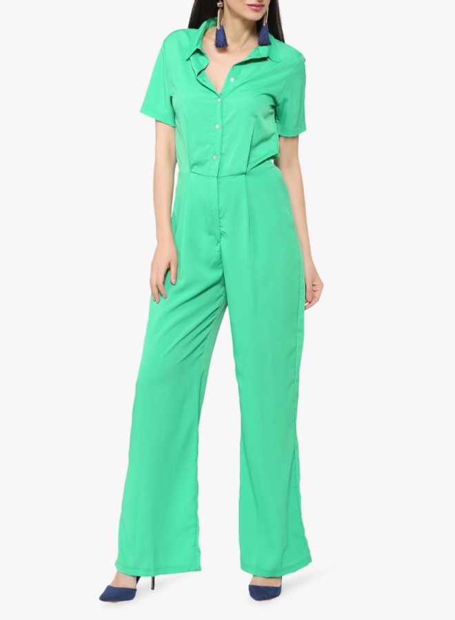 Polyester Straight Leg Jumpsuit Green