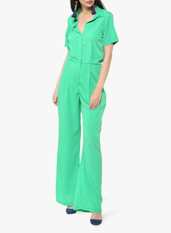 Polyester Straight Leg Jumpsuit Green